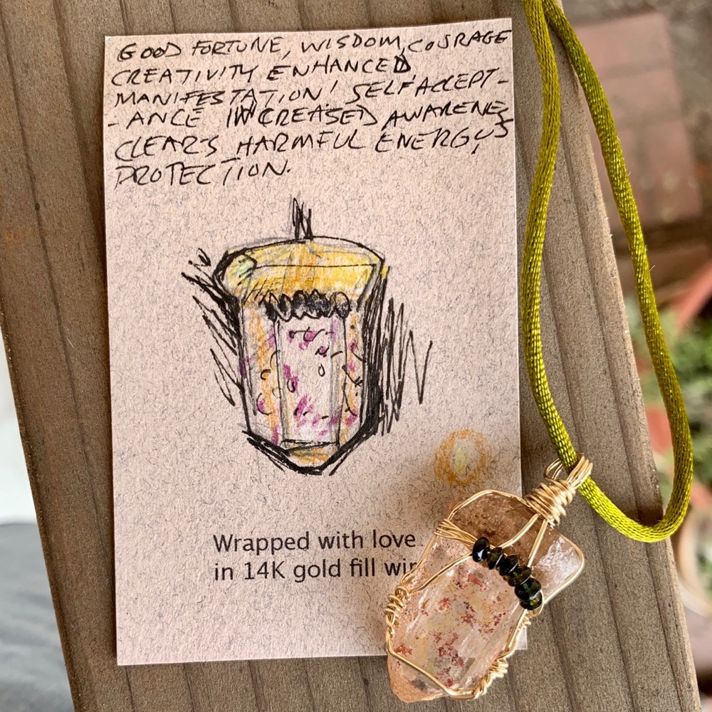 Topaz, Tourmaline & Hematite on Quartz Pendant - Picture 7 of 16